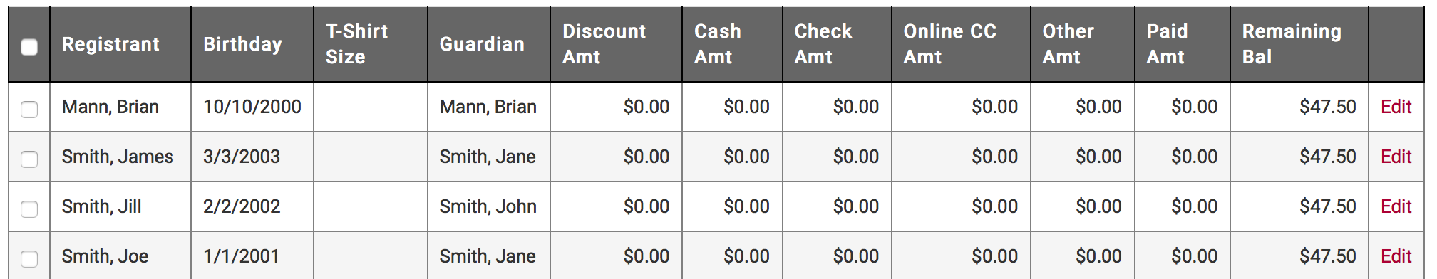 Manage Camps tab with View Registrants link