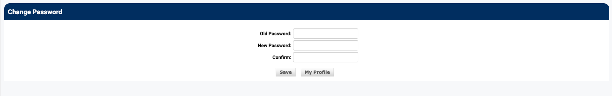 Change Password form with old password and new password fields