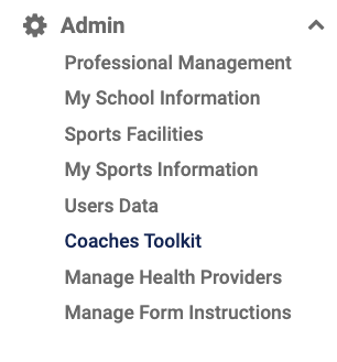 Dashboard showing Coaches ToolKit link