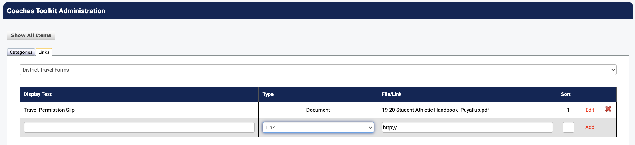 Attaching a website link to a category