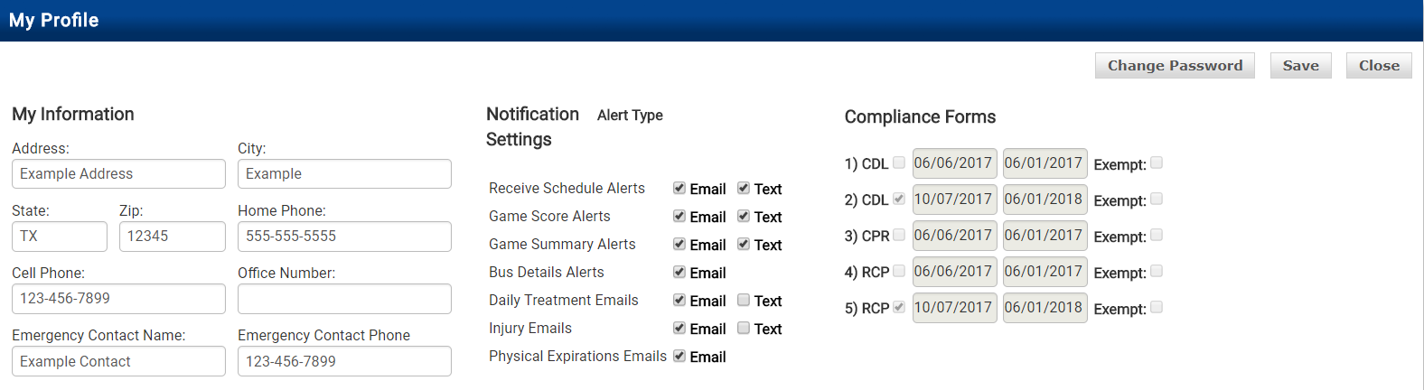 Notification settings with checkboxes for different alert types