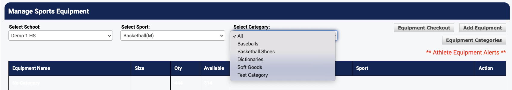 Category dropdown showing available categories