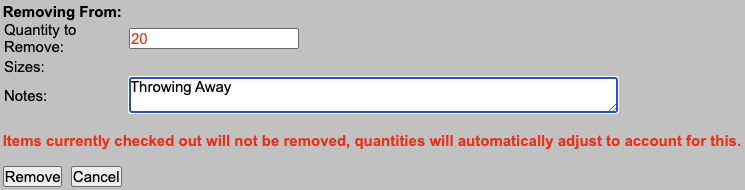Remove From Inventory dialog