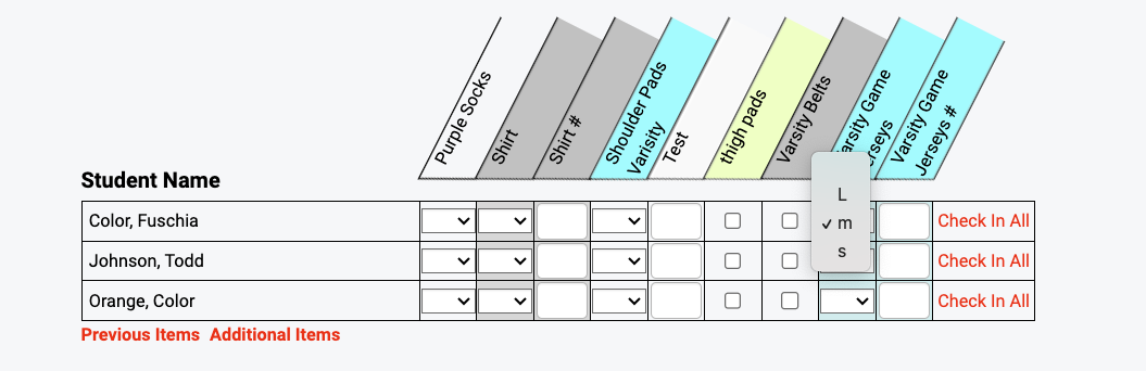 Checkout screen showing size dropdown with options