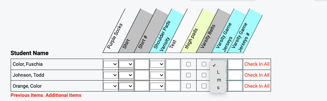 Checkout screen showing dropdown with blank option for check-in