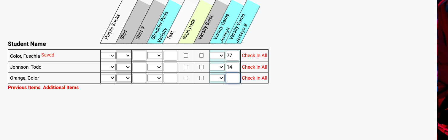 Checkout screen showing Saved message after ID entry