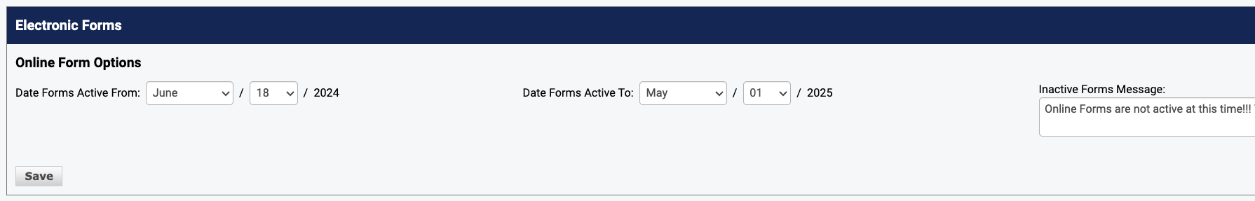 Date Forms Active From field