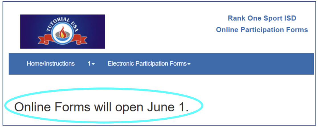 Inactive forms message as displayed to parents