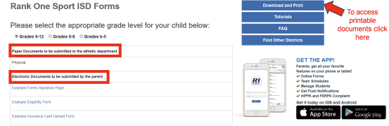 Grade level selection page