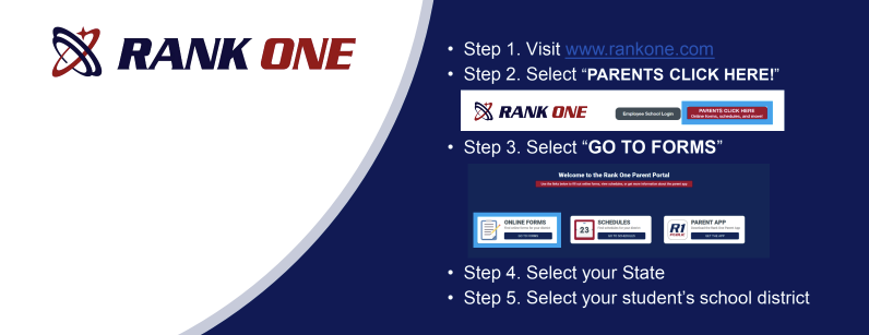 Steps to navigate to the Parent Portal from rankone.com