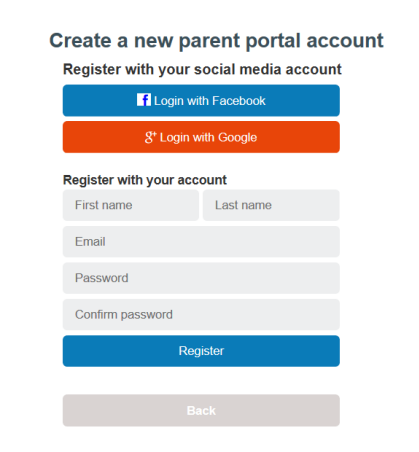 Create a new parent portal account registration form