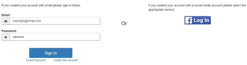 Sign in page with email/password fields and social login options
