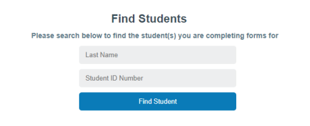 Find Students search form with Last Name and Student ID fields
