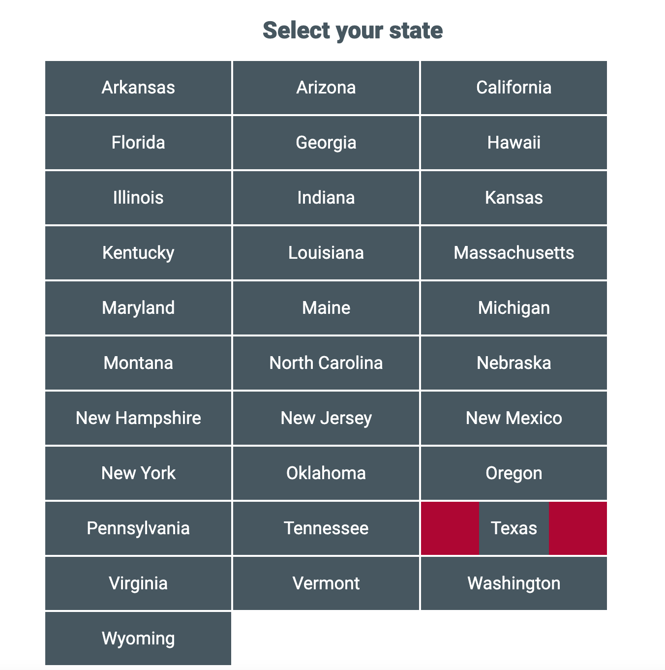 State selection page