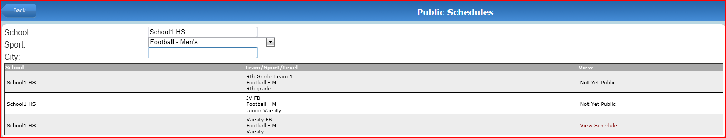 Schedule list showing View Schedule link