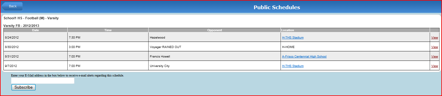 Full schedule view with subscribe option