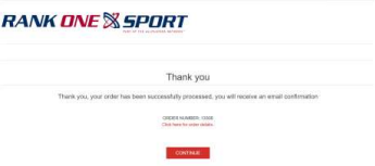 Thank you confirmation page with order number