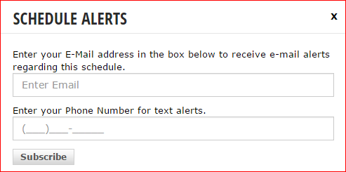 Schedule Alerts subscription form with email and phone number fields