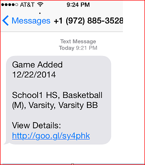 Example text alert showing a Game Added notification on a phone