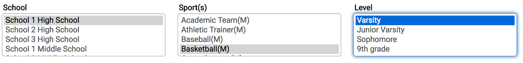 Form selection checkboxes