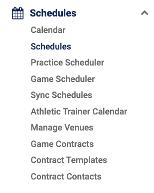 Schedules dropdown menu showing Game Scheduler option