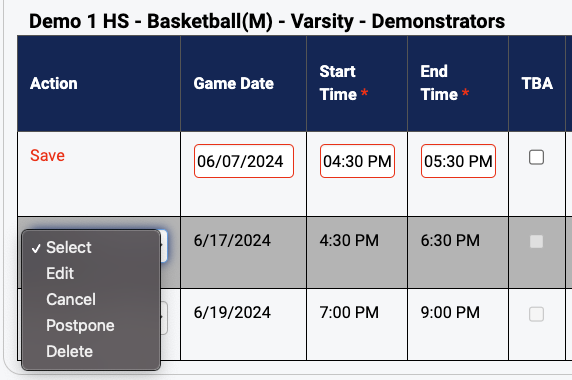 Save New Schedules to Calendar button and action dropdown
