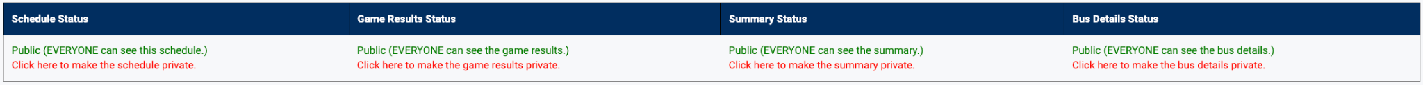 Public/Private toggle link on the schedule page