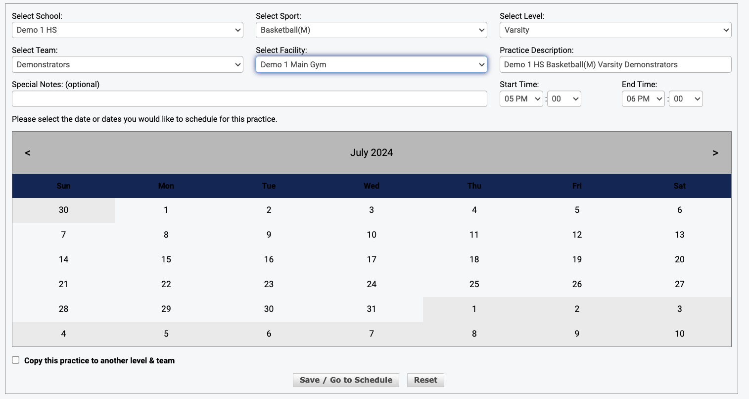 Step 2 - Practice schedule form