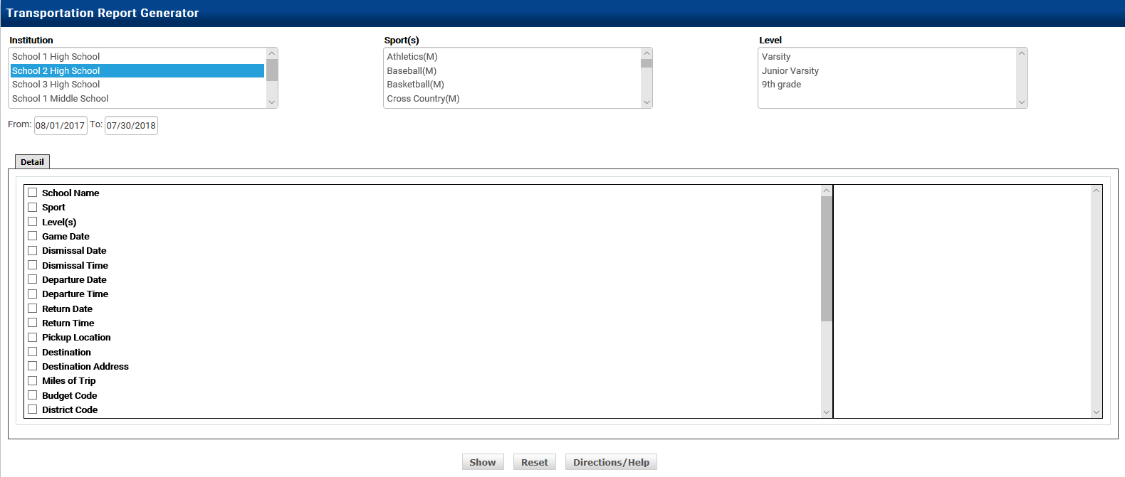 Transportation Log showing list of requests with Trip IDs